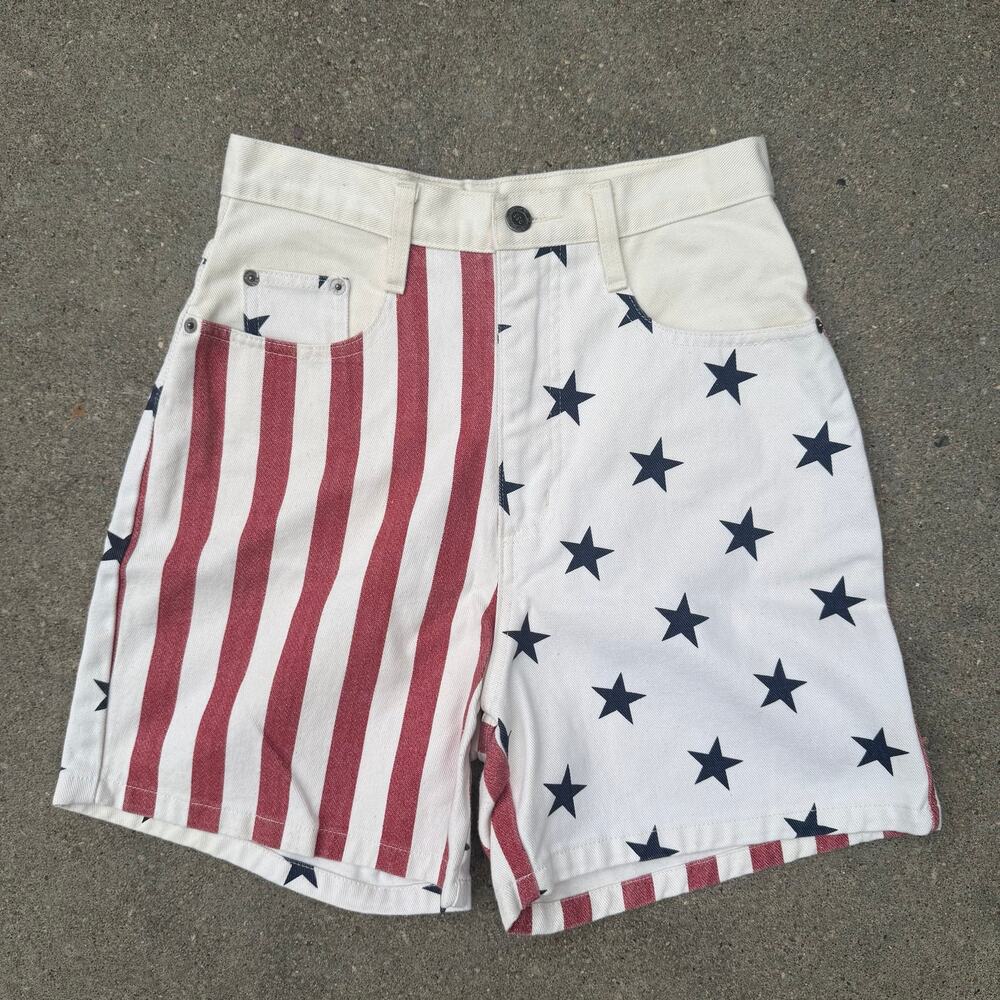 Vintage 90s Red White Blue Stars Stripes USA America Jean Shorts Size 7/8